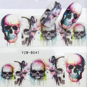 1 pcs Skull Halloween Nail Sticker Water Decals Women White Flower Cat Butterfly Transfer Nail Art Decoration m3b6