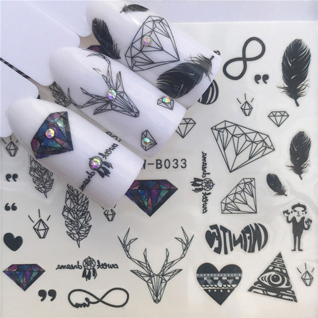 1 pcs Skull Halloween Nail Sticker Water Decals Women White Flower Cat Butterfly Transfer Nail Art Decoration m3b6