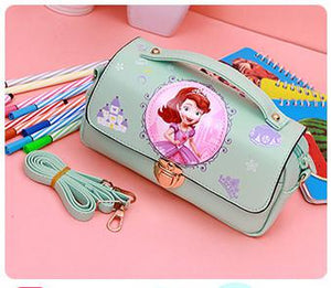 2018 New Cute Cartoon Princess Sophia Pupils Girl Diagonal Portable Stationery Package Pu Waterproof Pencil Box For Children