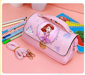 2018 New Cute Cartoon Princess Sophia Pupils Girl Diagonal Portable Stationery Package Pu Waterproof Pencil Box For Children