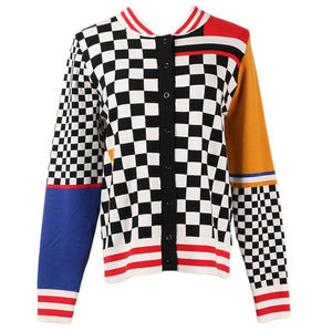 2018 New Winter Knit Sweater Women Luxury Runway Design Plaid Fashion Button Pockets Casual Knitwear Coat Jumper Cardigan Female