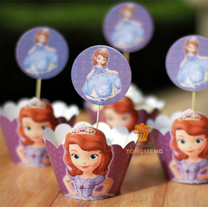 24pcs Sophia the first princess Sophia cupcake wrapper&topper picks sofia kids birthday party supplies AW-0007