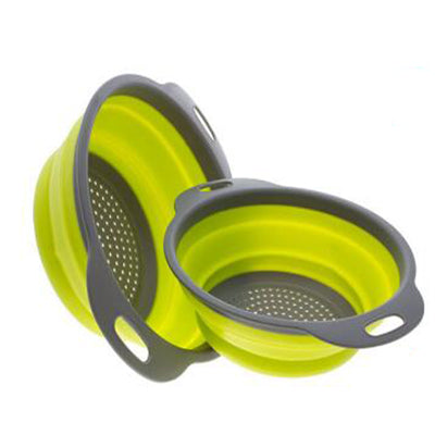 2pcs/set Foldable Silicone Colander Fruit Vegetable Washing Basket Strainer Collapsible Drainer With Handle Kitchen Tool