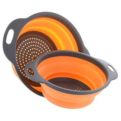 2pcs/set Foldable Silicone Colander Fruit Vegetable Washing Basket Strainer Collapsible Drainer With Handle Kitchen Tool