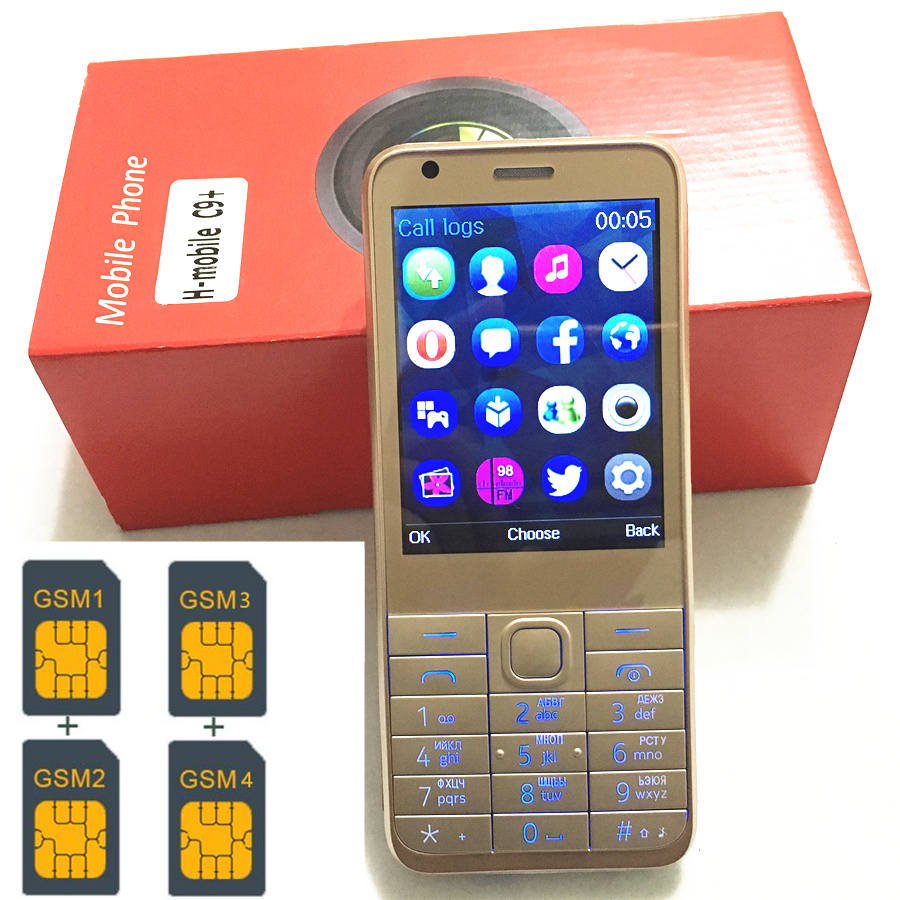 4 Sim Cards 4 Standby 2.8" mobile phone mp3 gsm china 800mAh battery Phone Cheap PHONES Russian keyboard key button H-mobile C9