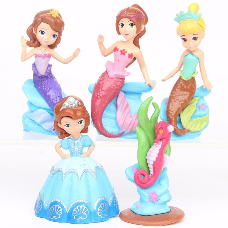 5Pcs/Set Very Cute Sofia Princess Mermaid Seahorse Princess Doll Action Figures Toy 8CM Sophia Doll The First Princesses FigureS