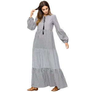 Abaya Dubai Long Muslim Dress Women Turkey Malaysia Turkish Kaftan Islamic Clothing Plaid Striped Plus Size Robe Musulman 4XL