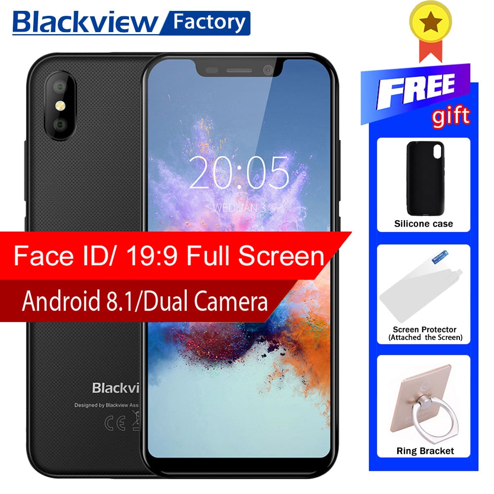 BLACKVIEW A30 smartphone Android 8.1 Quad core 5.5'' 19:9 display 2G+16GB 8.0MP Dual Camera mobile phone 3G cell phone unlocked