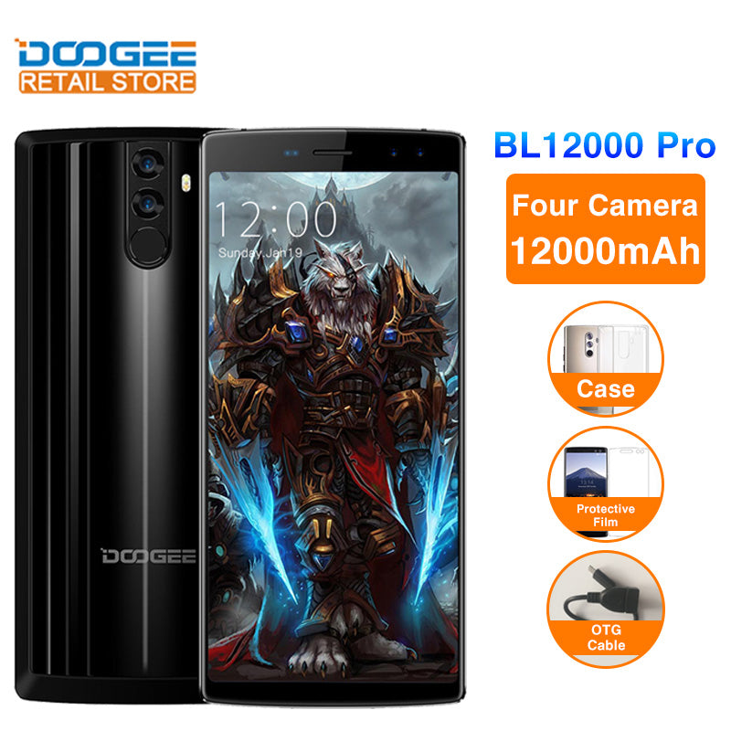 DOOGEE BL12000 Pro 6.0" 18:9 mobile phone Android 7.0 12000mAh MTK6763 Octa Core 6GB RAM 64GB ROM 16MP Quad Camera 4G Smartphone