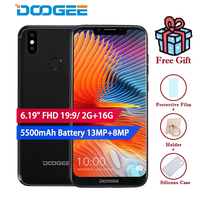 DOOGEE BL5500 Lite Android 8.1 Mobile Phone 5500mAh 6.19" 19:9 U-notch screen MTK6739W 4G Smartphone 2GB+16GB 13MP Fingerprint