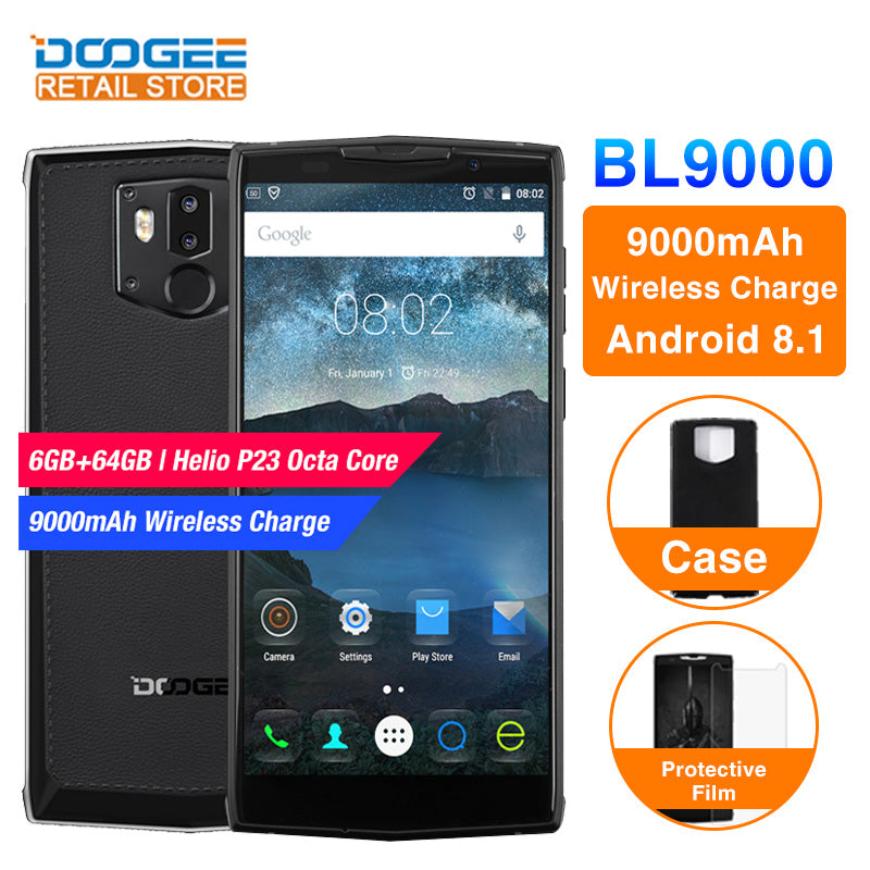 DOOGEE BL9000 5.99" Mobile phone Android 8.1 Helio P23 Octa Core 6GB 64GB 5V5A 9000mAh Wireless Charge NFC Dual Cam smartphone