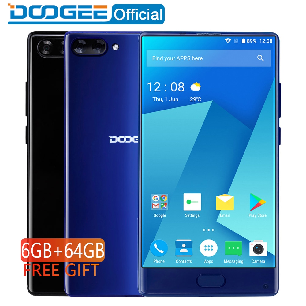 DOOGEE MIX 6GB+64GB bezel-less Smartphone Dual Camera 5.5'' AMOLED MTK Helio P25 Octa Core mobile phones Android 7 In Stock