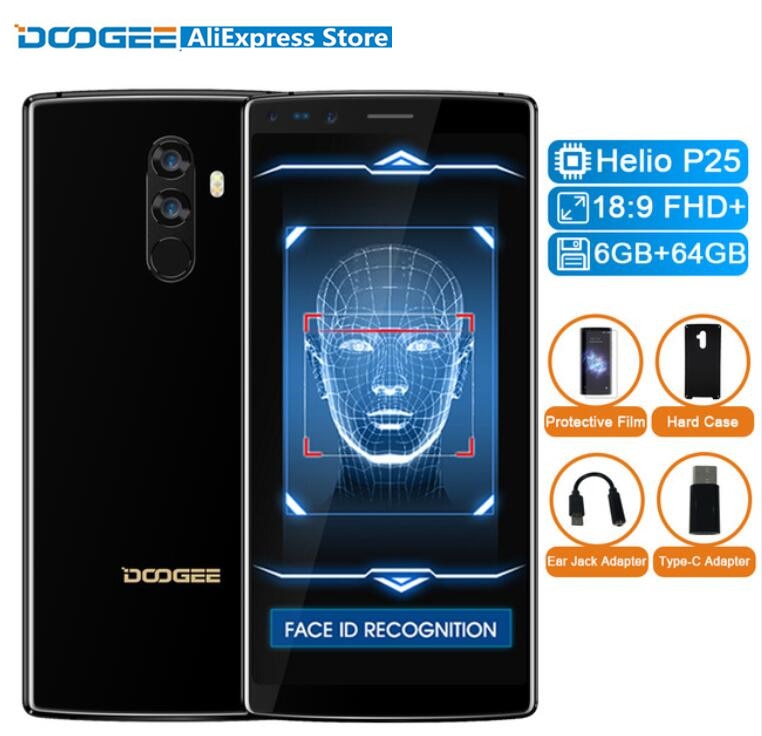 DOOGEE Mix 2 6GB 64GB 128GB 5.99" 18:9 Full Screen Helio P25 Octa-Core Android 7.1 16MP+13MP 4 Camera Fingerprint Mobile Phone