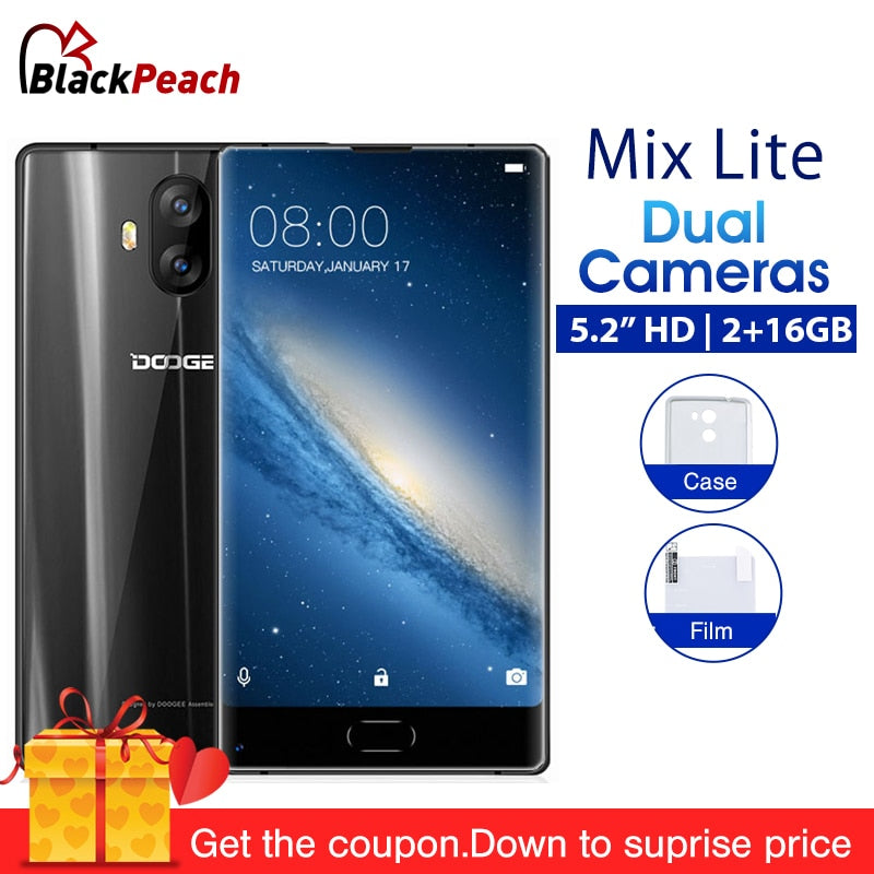 DOOGEE Mix lite 5.2" Bezel-less Mobile Phone Andorid 7.0 MTK6737 Quad Core 2GB+16GB 13MP Dual Camera Fingerprint 4G Smartphone