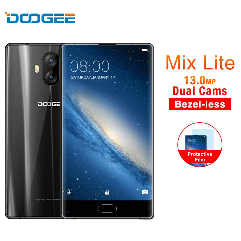 DOOGEE Mix lite 5.2" Bezel-less Mobile phone Android 7.0 MTK6737 Quad Core 2GB+16GB 13MP Dual Camera Fingerprint 4G Smartphone