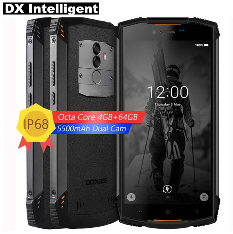 DOOGEE S55 4G LTE MTK6750T Octa Core Android 8.0 IP68 Waterproof Mobile Phone 5.5 Inch HD 4GB+64GB 13MP Dual Cam OTA Fingerprint