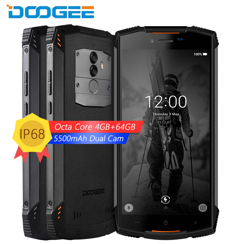 DOOGEE S55 IP68 Waterproof Mobile Phone 4GB 64GB 5.5 "HD + Android 8.0 Octa Core smartphone 13MP 5500 mAh 5V2A Quick Charger