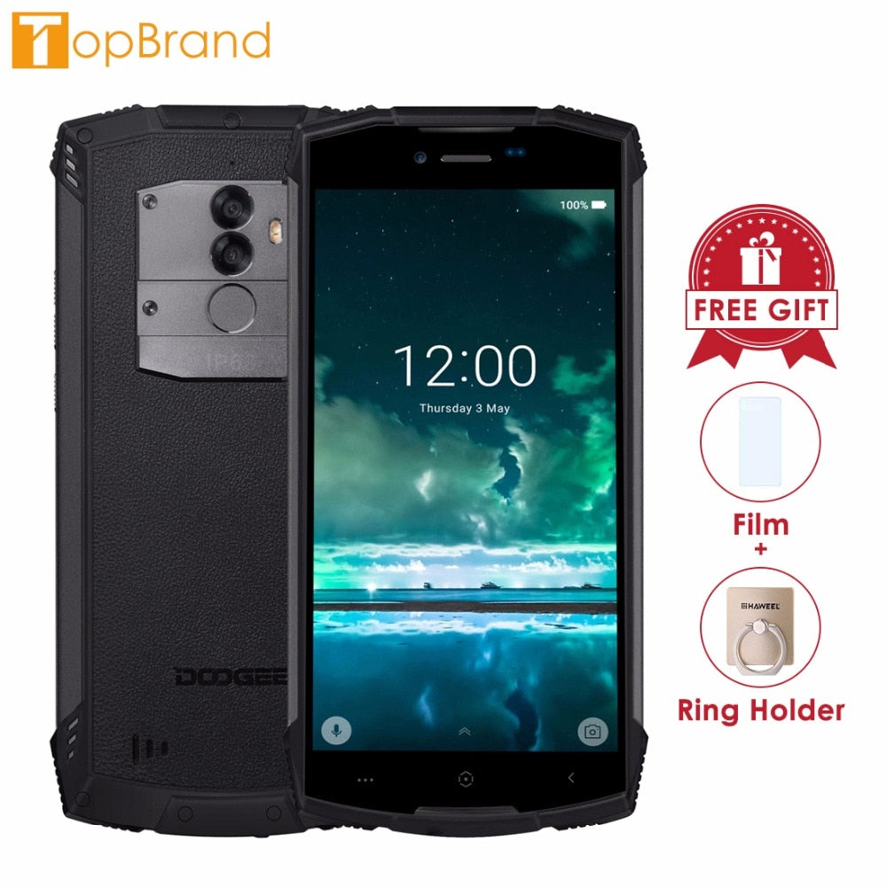 DOOGEE S55 Waterproof IP68 5.5" HD+ Mobile Phone Android 8.0 MTK6750T Octa Core 4GB 64GB 13MP Camera 5500mAh 5V 2A Quick Charge