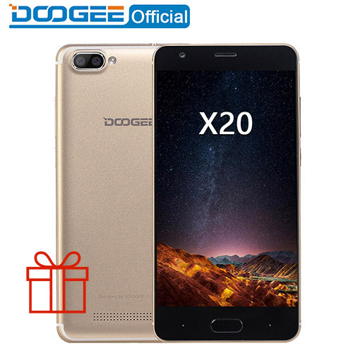 DOOGEE X20 Mobile phone MTK6580A Quad Core 1GB RAM 16GB ROM Dual Camera 5.0MP+5.0MP Android 7.0 2580mAh 5.0''HD Smartphone WCDMA