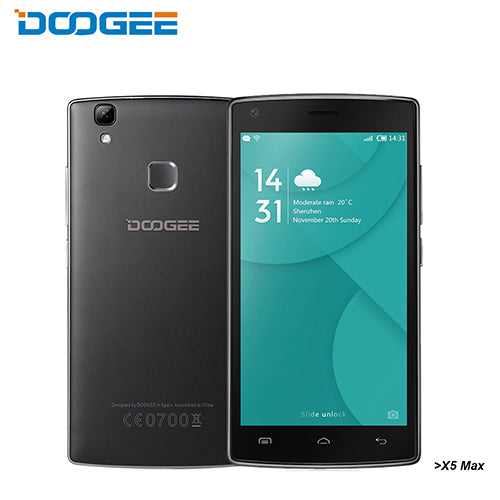 DOOGEE X5 Max mobile phones fingerprint 4000mAH 5.0InchHD 1GB RAM+8GB ROM MT6580 Quad Core 1.3Ghz WCDMA WIFI Android6.0 Dual SIM