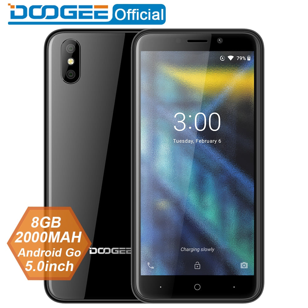 DOOGEE X50 mobile phone Android 8.1 MTK6580M Quad-Core 1GB RAM 8GB ROM Dual Cameras 5.0inch 2000mAh Dual SIM Smartphone WCDMA