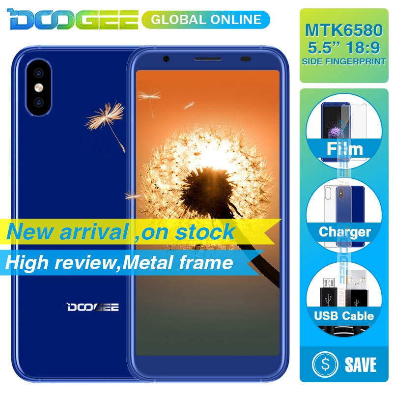 DOOGEE X55 Display Smartphone MT6580 1.3GHz 1GB 16GB Android 7.1 5.5 Inch 18:9 HD MTKDual Cameras Mobile Phone side Fingerprint