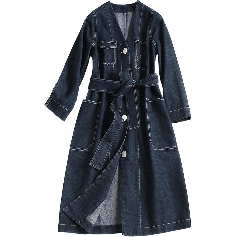 Denim Trench Coat For Women Patchwork Single Breasted Pocket Split Long Windbreaker 2018 Spring Harajuku Clothing Fashion Cool