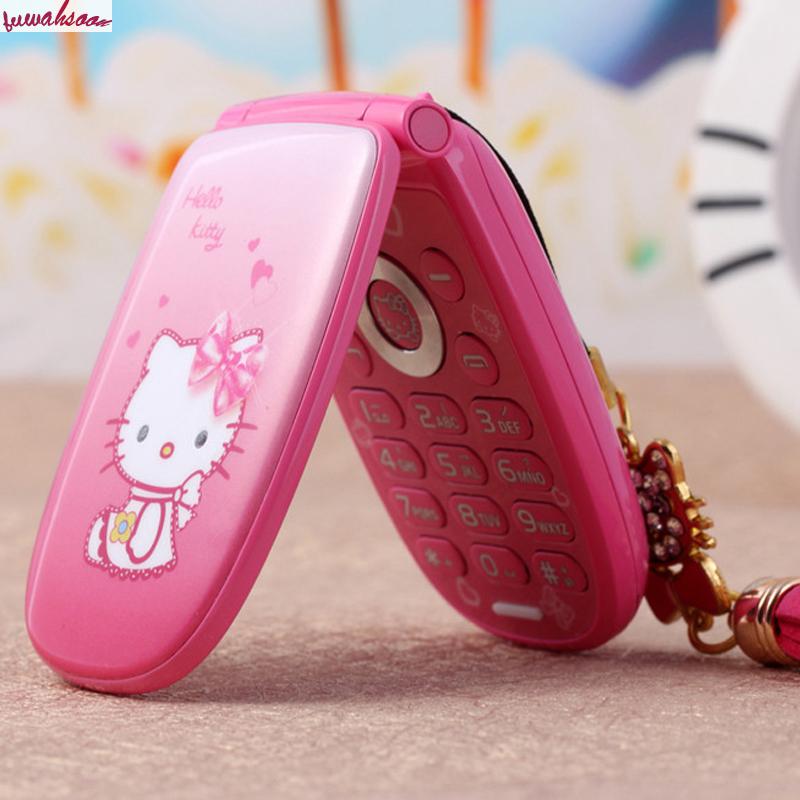 Flip Unlocked 2 Battery Cell Phone W88 Vibration 1.8''pretty Flashlight Small Woman Kid Girl Cute Hello Kitty Cartoon Mobile KUH