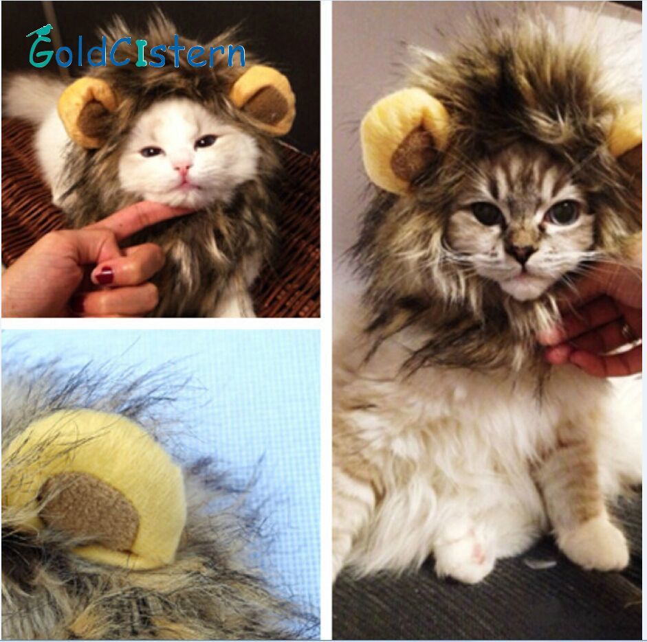 Funny Cute Pet Costume Cosplay Lion Mane Wig Cap Hat for Cat Halloween Xmas Clothes Fancy Dress with Ears Autumn Winter