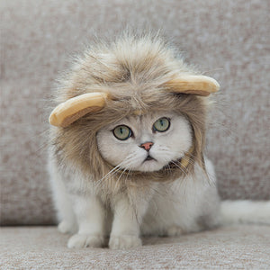 Funny Cute Pet Costume Cosplay Lion Mane Wig Cap Hat for Cat Halloween Xmas Clothes Fancy Dress with Ears Autumn Winter