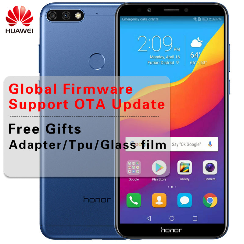 Global Huawei Honor 7C Android 8.0 Mobile Phone Face ID 5.99" Full Screen Qualcomm Octa Core 13MP Dual Rear Camera Fingerprint