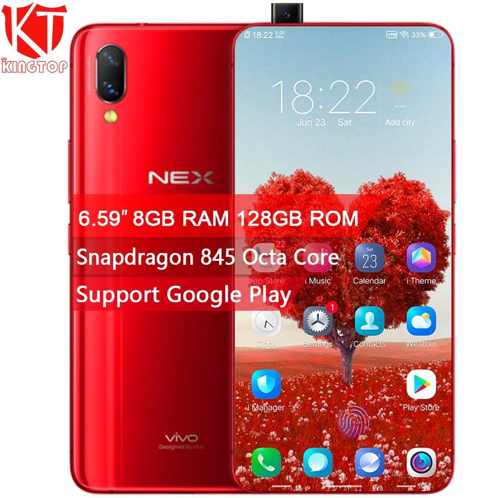 Global ROM VIVO NEX Mobile Phone 8GB 128GB Snapdragon 845 Octa Core 6.59" Fingerprint Screen Auto-elevated Camera 4000mAh Phone