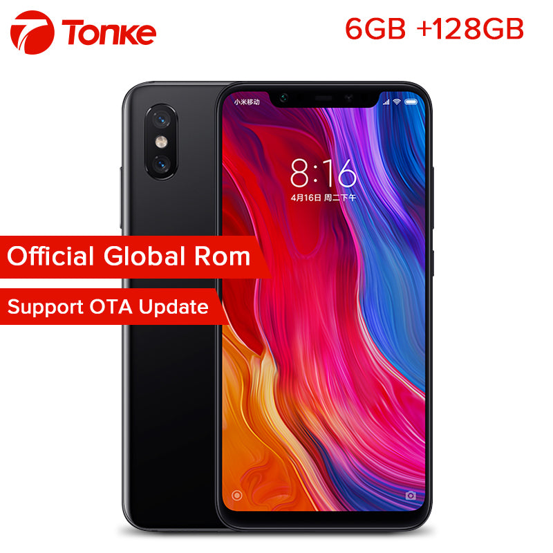 Global Rom Xiaomi Phone 6GB RAM 128GB ROM Mi8 Mi 8 Snapdragon 845  Octa Core 6.21" 2148x1080P NFC Fingerprint ID Mobile Phone