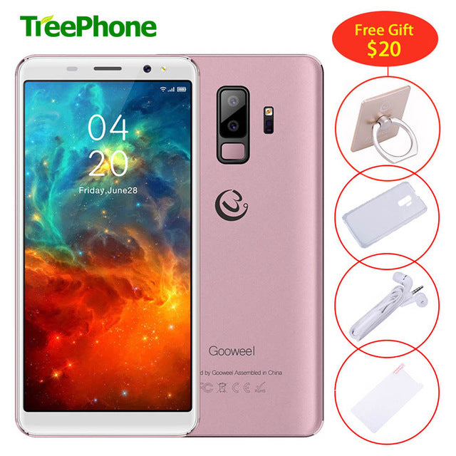 Gooweel S9 5.72'' 18:9 Display Quad core Smartphone Face ID Dual Rear Camera Mobile phone GPS 3G Cell Phone Earphone&Phone case
