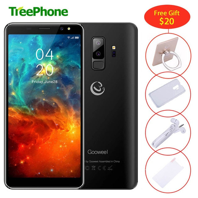 Gooweel S9 5.72'' 18:9 Display Quad core Smartphone Face ID Dual Rear Camera Mobile phone GPS 3G Cell Phone Earphone&Phone case
