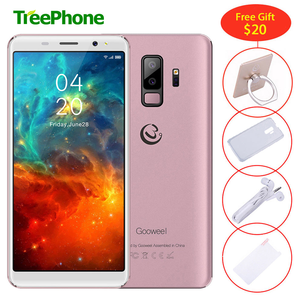 Gooweel S9 5.72'' 18:9 Display Quad core Smartphone Face ID Dual Rear Camera Mobile phone GPS 3G Cell Phone Earphone&Phone case