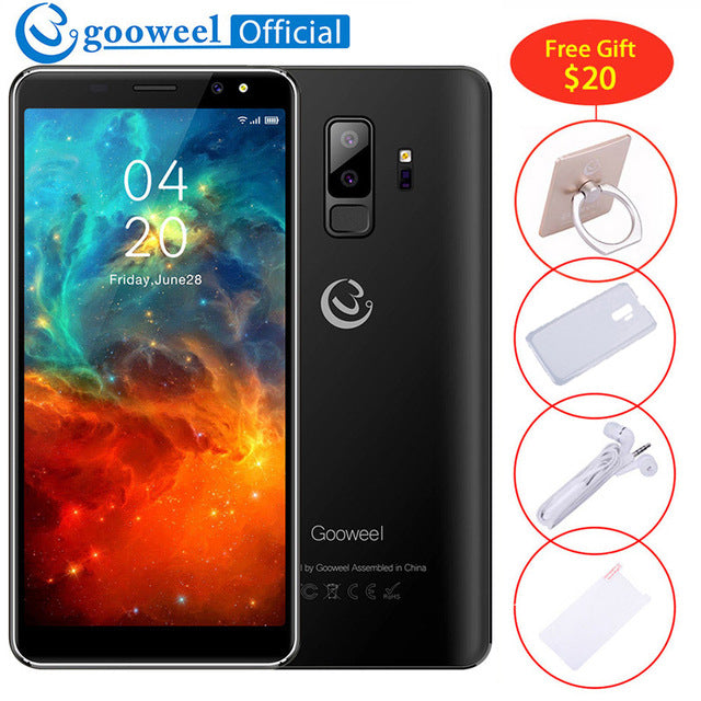 Gooweel S9 Smartphone Face ID 5.72" 18:9 IPS Screen Quad core mobile phone Dual Rear Camera 5.0MP unlocked 3G Cell phone 2500mAh