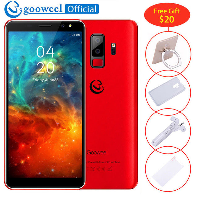 Gooweel S9 Smartphone Face ID 5.72" 18:9 IPS Screen Quad core mobile phone Dual Rear Camera 5.0MP unlocked 3G Cell phone 2500mAh