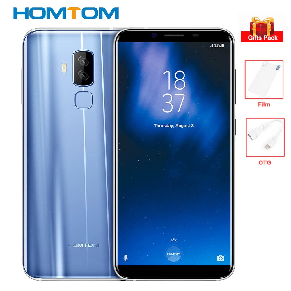 HOMTOM S8 4GB+64GB 4G Smartphone 5.7'' 18:9 5V/2A 13MP+16MP Cams Octa Core MTK6750T Android 7.0 Mobile Phone Fingerprint 3400mAh