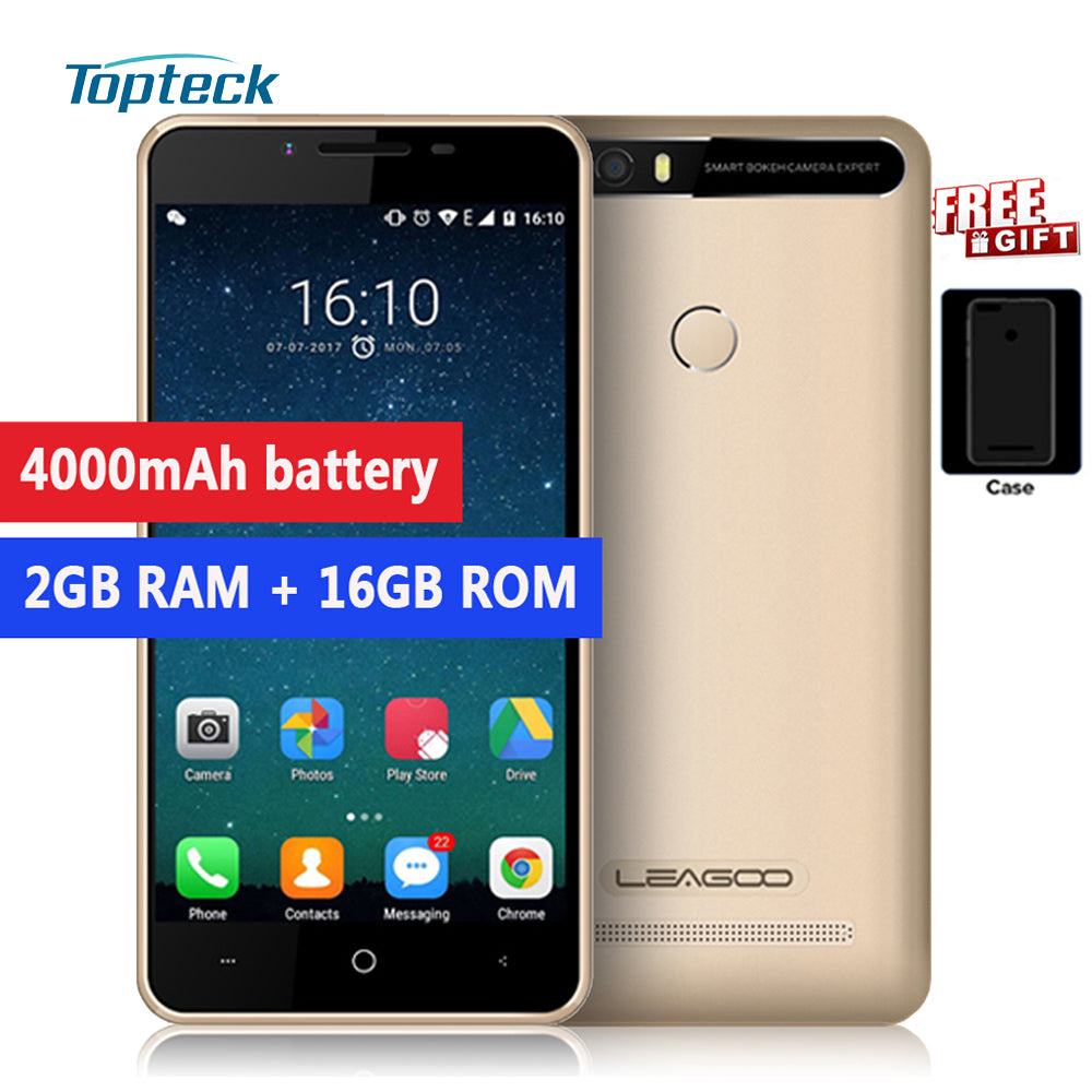 LEAGOO KIICAA POWER 4000mAh Fingerprint Smartphone Android 7.0 MTK6580A Quad Core 5.0" HD Cellphone 2GB+16GB 8MP 3G Mobile Phone