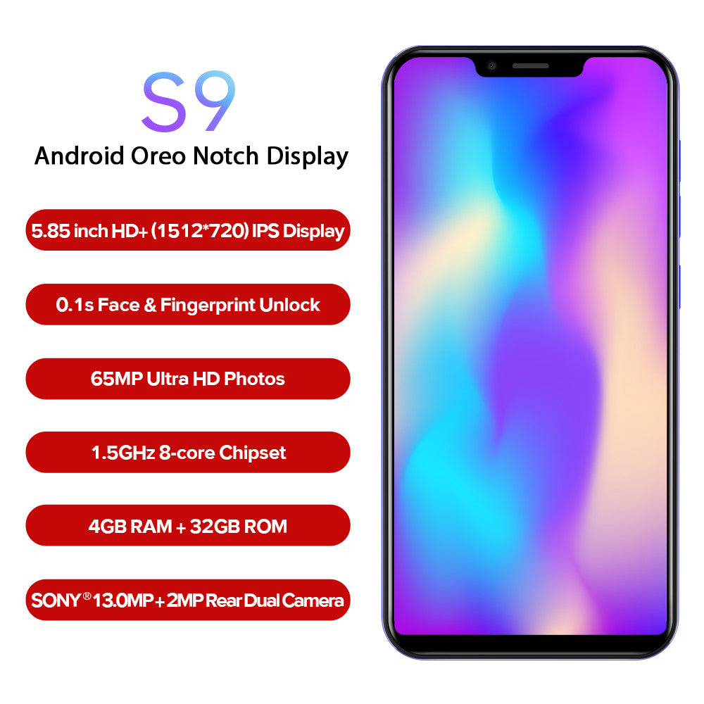 LEAGOO S9 LTE 4G Mobile Phone Android 8.1 MT6750 Octa Core 5.85" IPS U-shape Display 4GB RAM 32GB ROM 13MP Dual Rear Cameras OTG