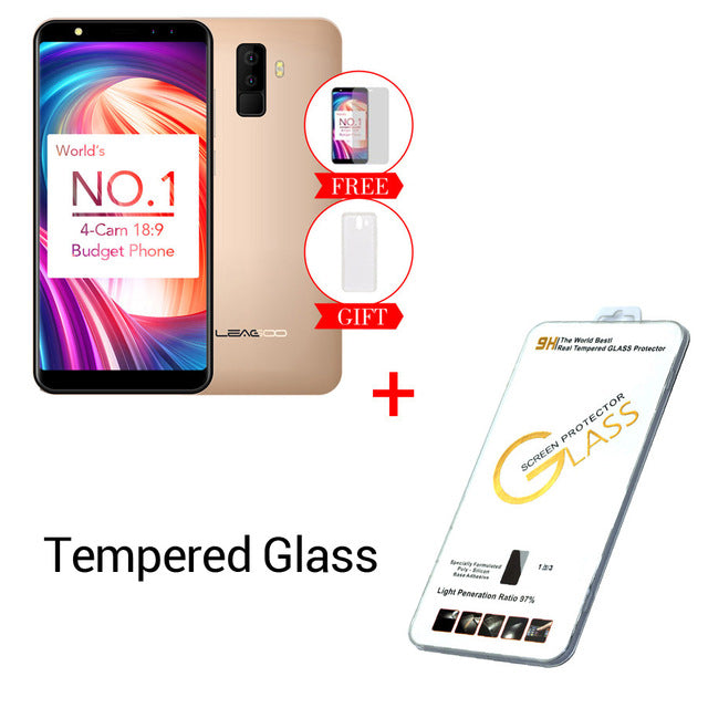 Leagoo M9 18:9 Full Screen Four-Cams Android 7.0 MT6580A 5.5" Quad Core 2GB RAM 16GB ROM 8.0MP Fingerprint 3G WCDMA Mobile Phone