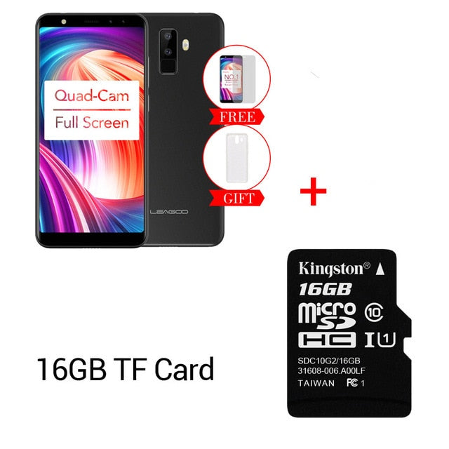 Leagoo M9 18:9 Full Screen Four-Cams Android 7.0 MT6580A 5.5" Quad Core 2GB RAM 16GB ROM 8.0MP Fingerprint 3G WCDMA Mobile Phone