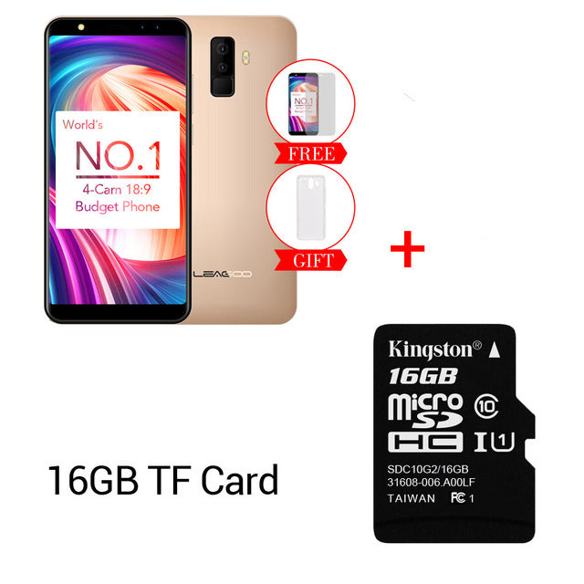 Leagoo M9 18:9 Full Screen Four-Cams Android 7.0 MT6580A 5.5" Quad Core 2GB RAM 16GB ROM 8.0MP Fingerprint 3G WCDMA Mobile Phone