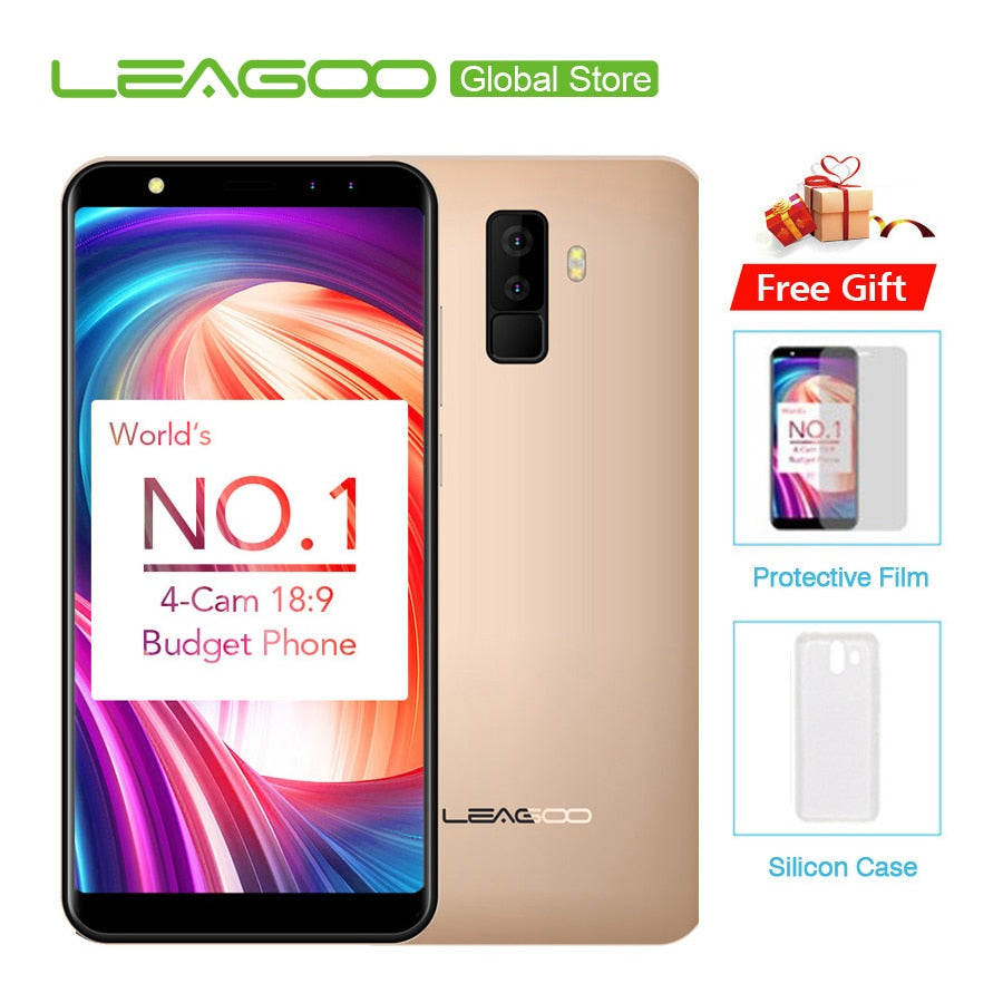 Leagoo M9 18:9 Full Screen Four-Cams Android 7.0 MT6580A 5.5" Quad Core 2GB RAM 16GB ROM 8.0MP Fingerprint 3G WCDMA Mobile Phone