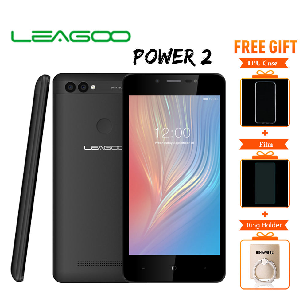 Leagoo Power 2 5.0" HD Smartphone Android 8.1 RAM 2GB ROM 16GM Dual SIM GSM WCDMA Fingerprint Face Unlock Quad Core Mobile Phone