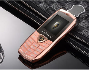 Luxury Metal Body A18 Vibration Car Logo Dual Sim Cards Mp3 Mp4 Mobile Cell Phones With Free Leather Case H-mobile