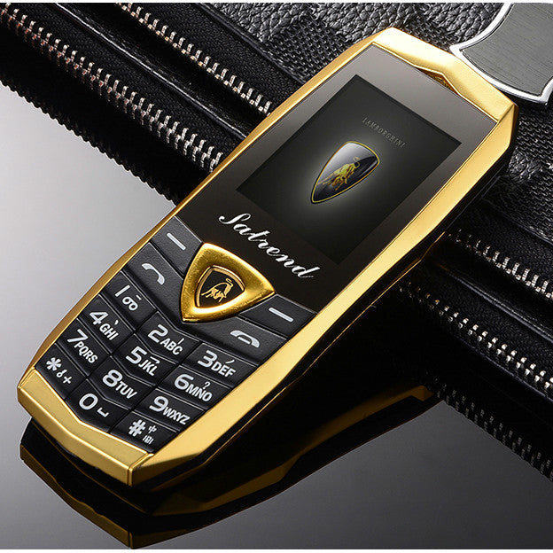 Luxury Metal Body A18 Vibration Car Logo Dual Sim Cards Mp3 Mp4 Mobile Cell Phones With Free Leather Case H-mobile