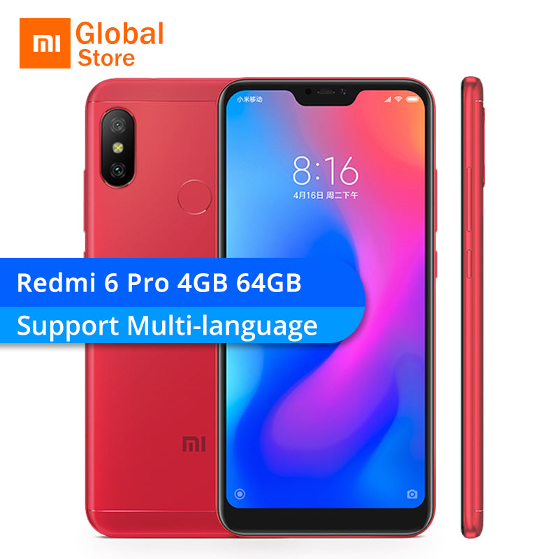 Multi-language Xiaomi Redmi 6 Pro 4GB 64GB ROM Mobile Phone Snapdragon 625 Octa Core 5.84" 19:9 Full Screen 4000mAh