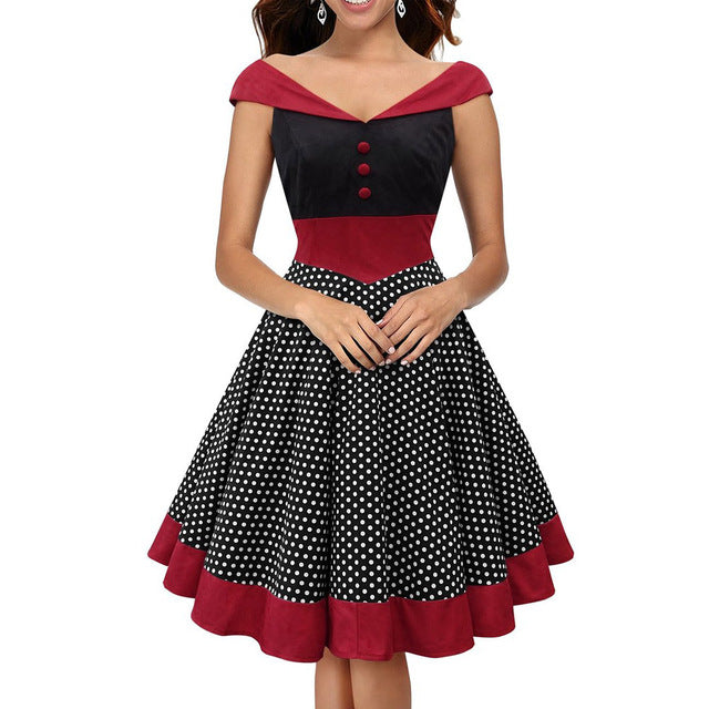 New Women Dress Retro Swing Gown Dot Print Pinup Robe Vintage Rockabilly Ball Party Fashion Cloth Lady Sleeveless Summer Dresses
